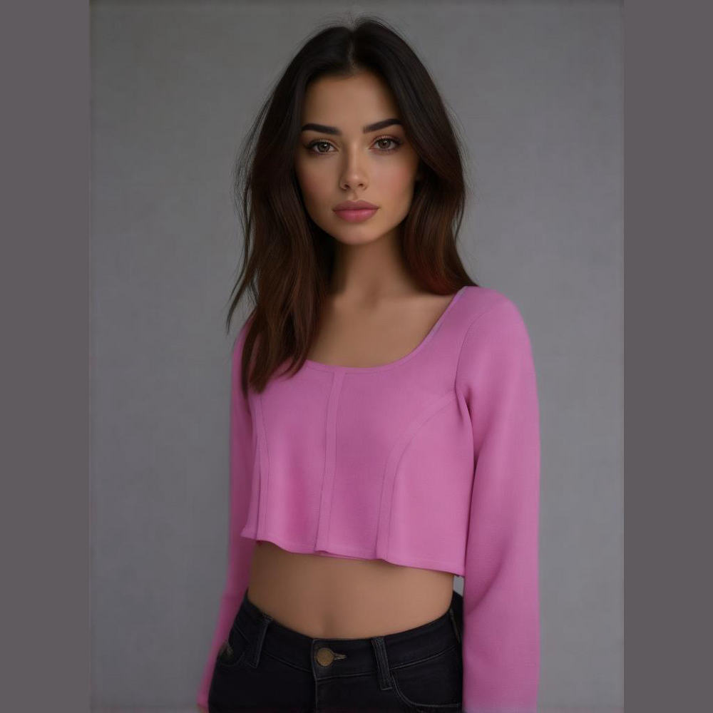 NWOT Happily Grey Corset Style Pink Long Sleeve Crop Top